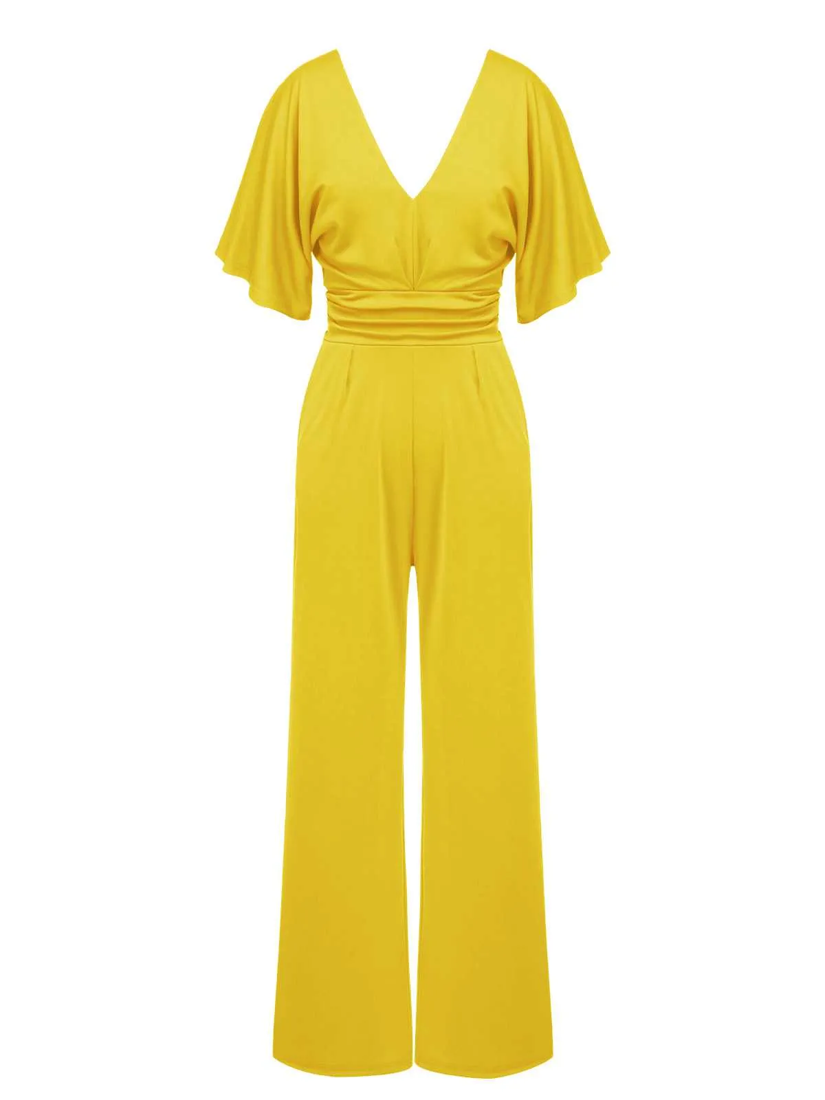 1930s V-Neck Knitted Solid Jumpsuit