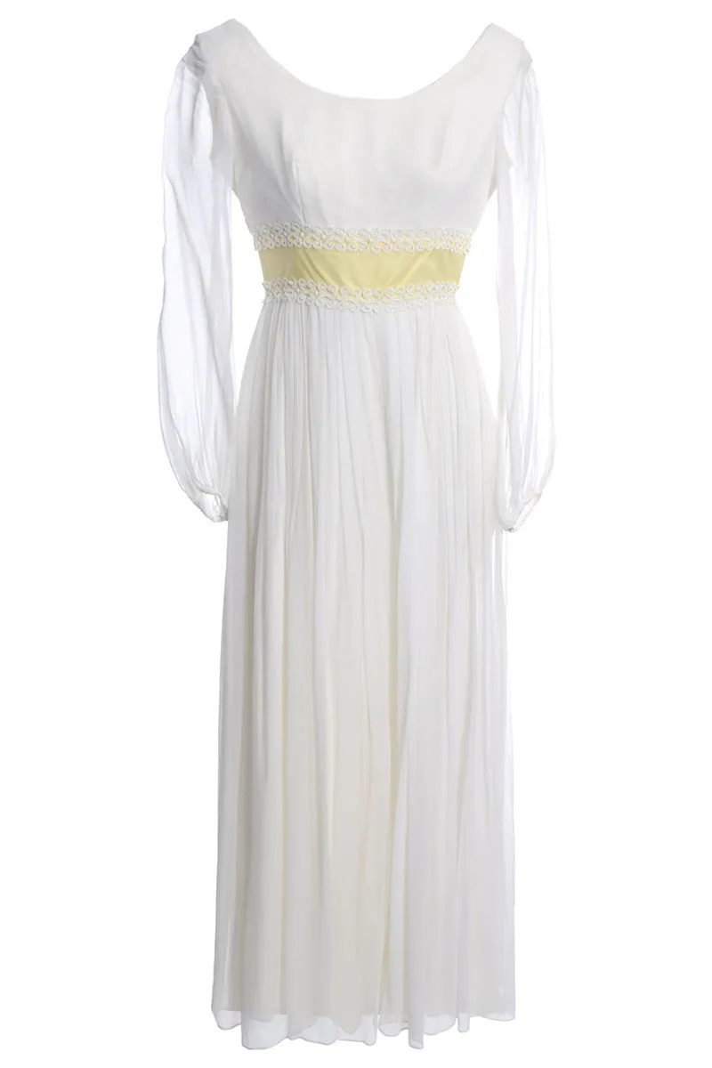 1960's White Silk Chiffon Vintage Dress with Palazzo Pants Underneath