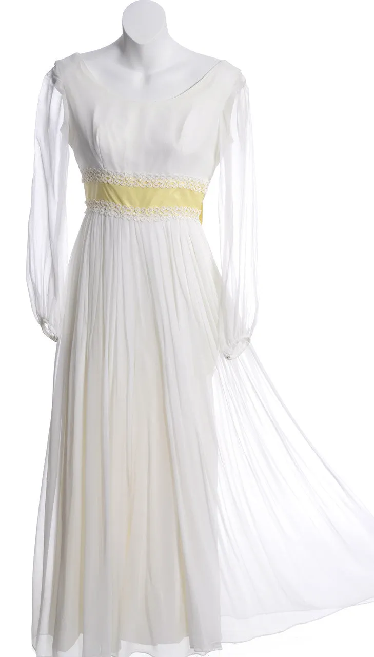 1960's White Silk Chiffon Vintage Dress with Palazzo Pants Underneath