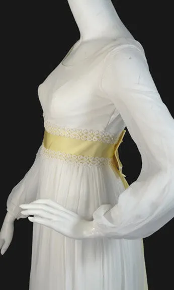 1960's White Silk Chiffon Vintage Dress with Palazzo Pants Underneath