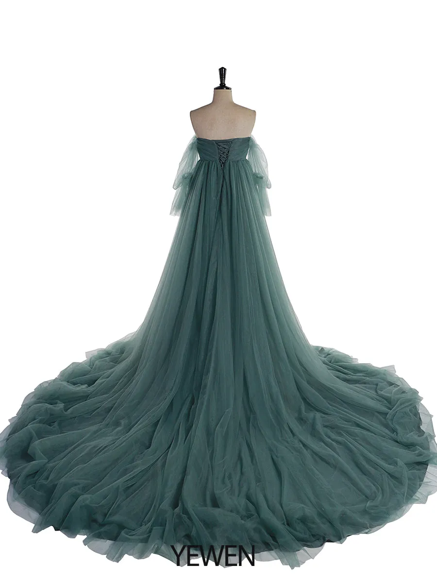 1M Train Big Skirt Tulle Maternity Dress for Photo Shoot /Baby Shower