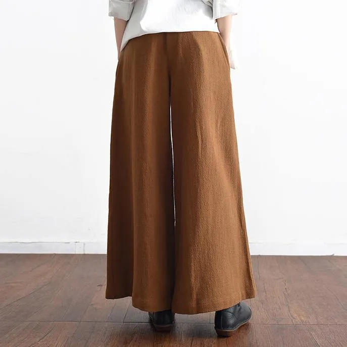 2018 spring casual linen women pants elastic waist loose fashion wide leg pants