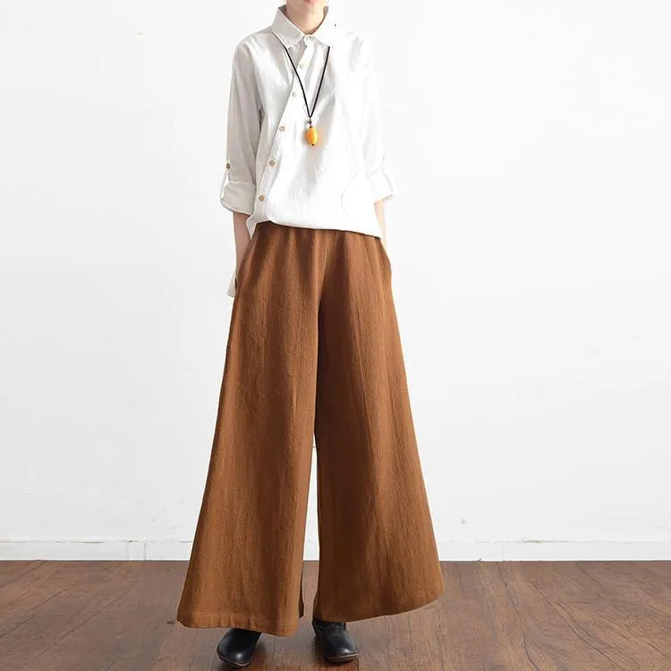 2018 spring casual linen women pants elastic waist loose fashion wide leg pants