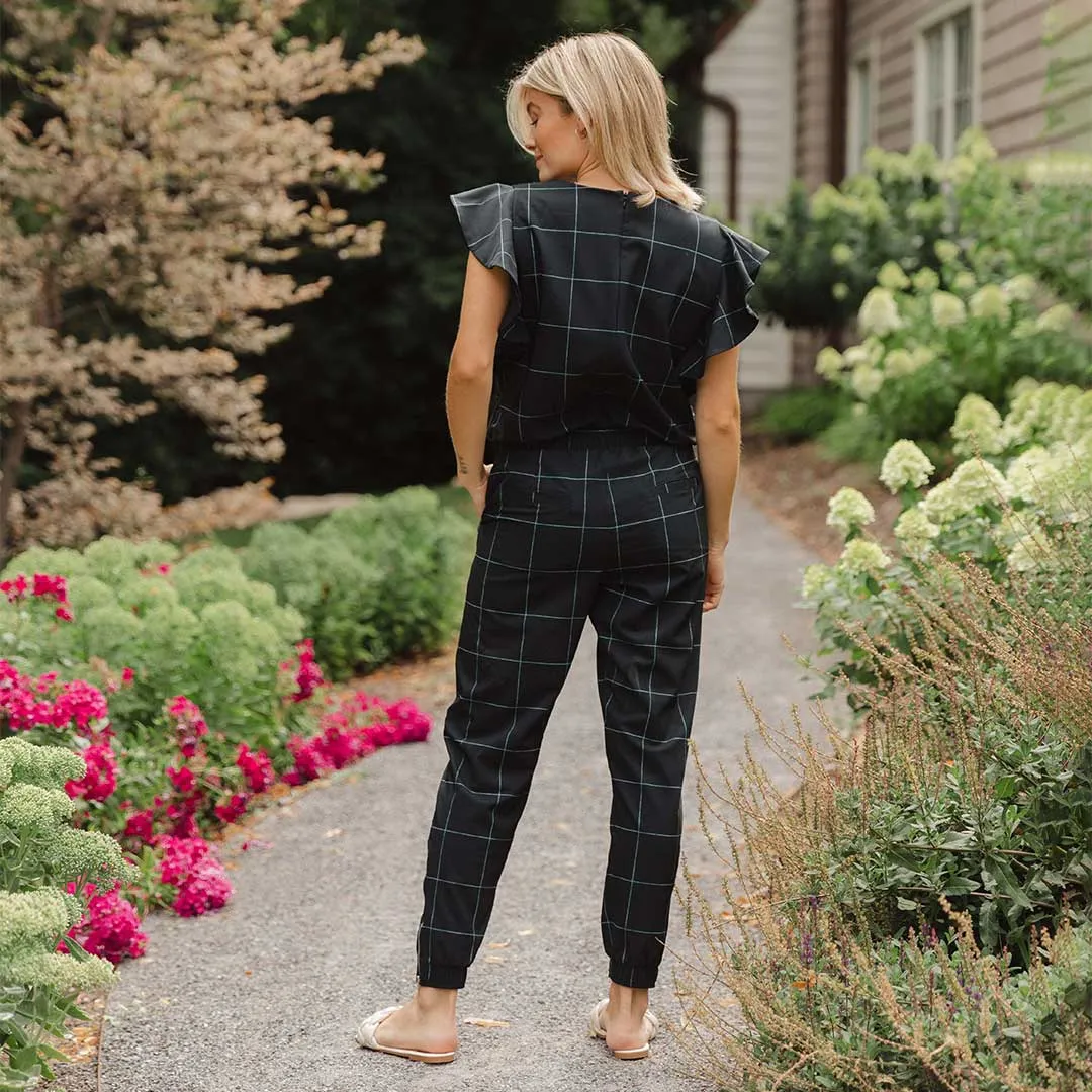 9 to 9 Jumpsuit, Black Windowpane