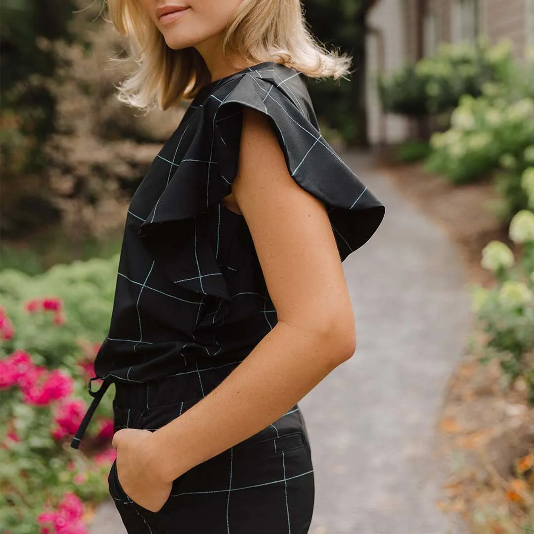 9 to 9 Jumpsuit, Black Windowpane