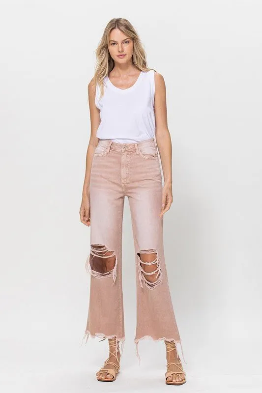 90's Vintage Blush Pink Crop Flare Jeans