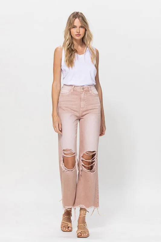 90's Vintage Blush Pink Crop Flare Jeans