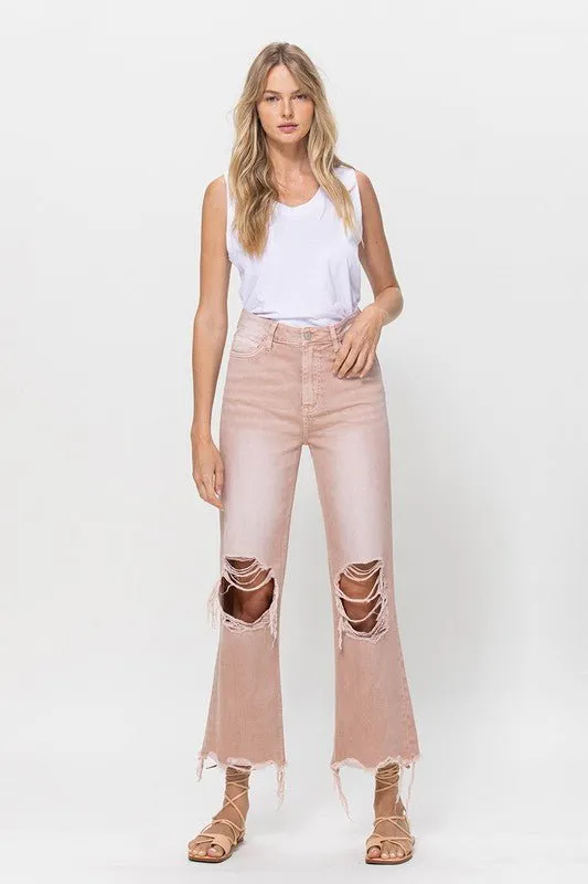 90's Vintage Blush Pink Crop Flare Jeans