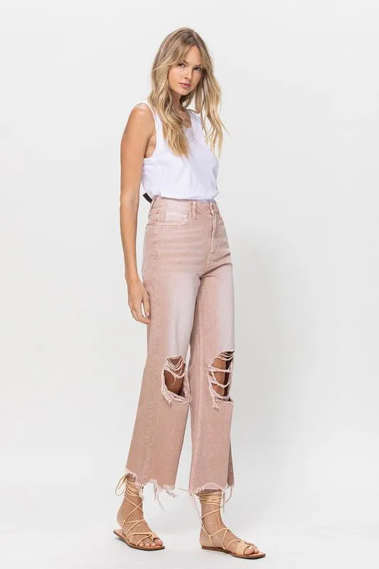 90's Vintage Blush Pink Crop Flare Jeans