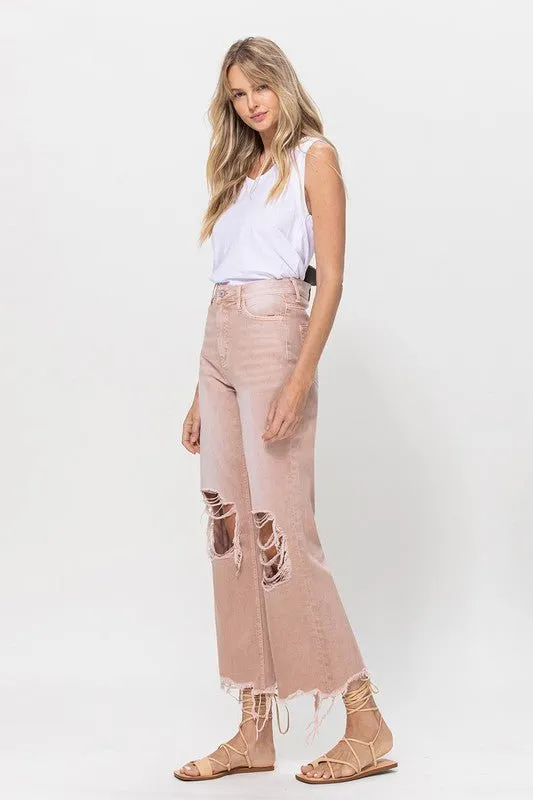 90's Vintage Blush Pink Crop Flare Jeans