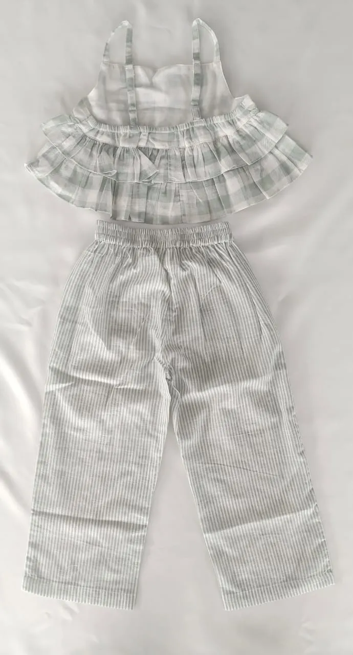 Adorable 2-Piece Sage Checks Top & Striped Pants Set for Kids & Infants