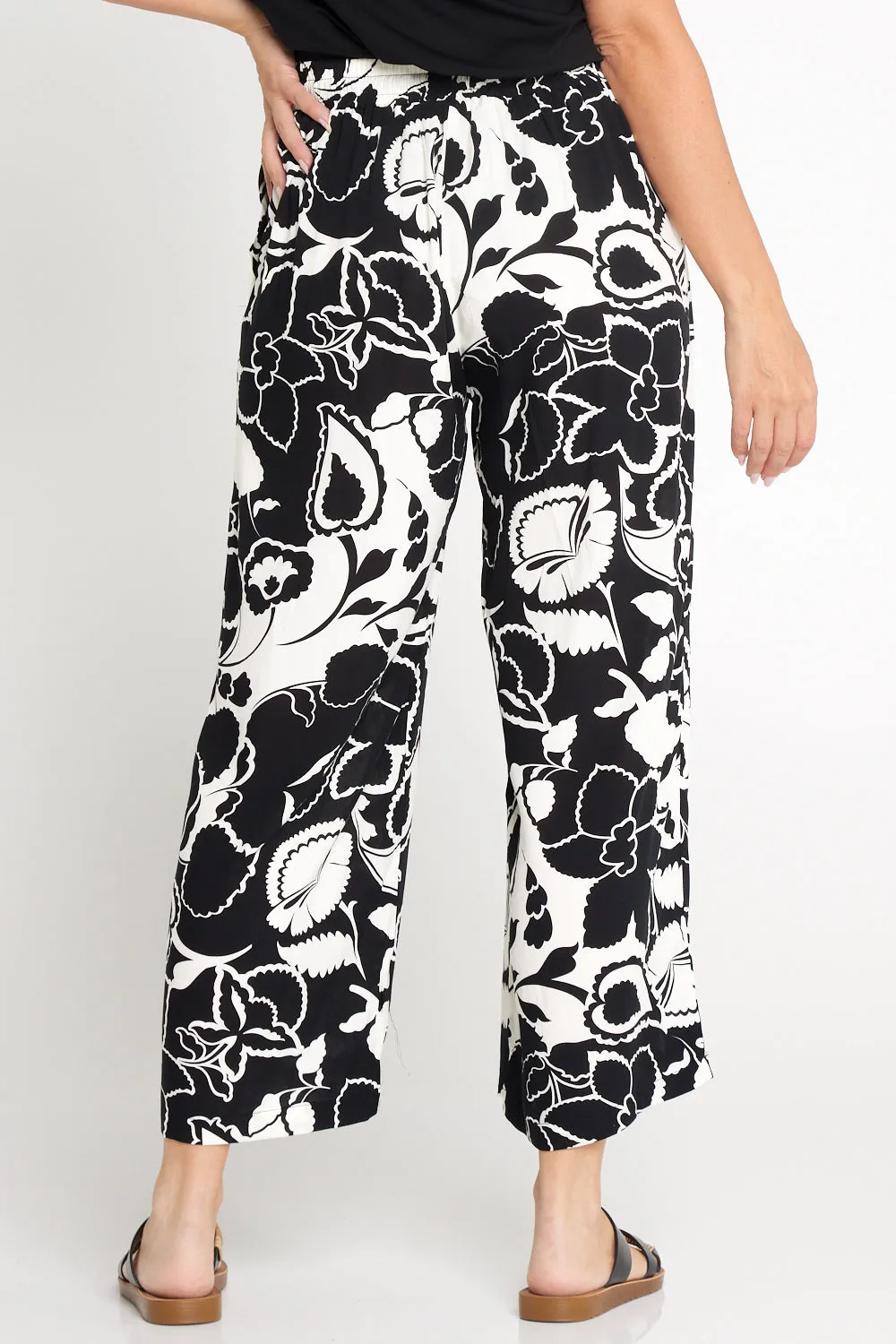 Aiko Lightweight Pants - Black/Ivory Botanical