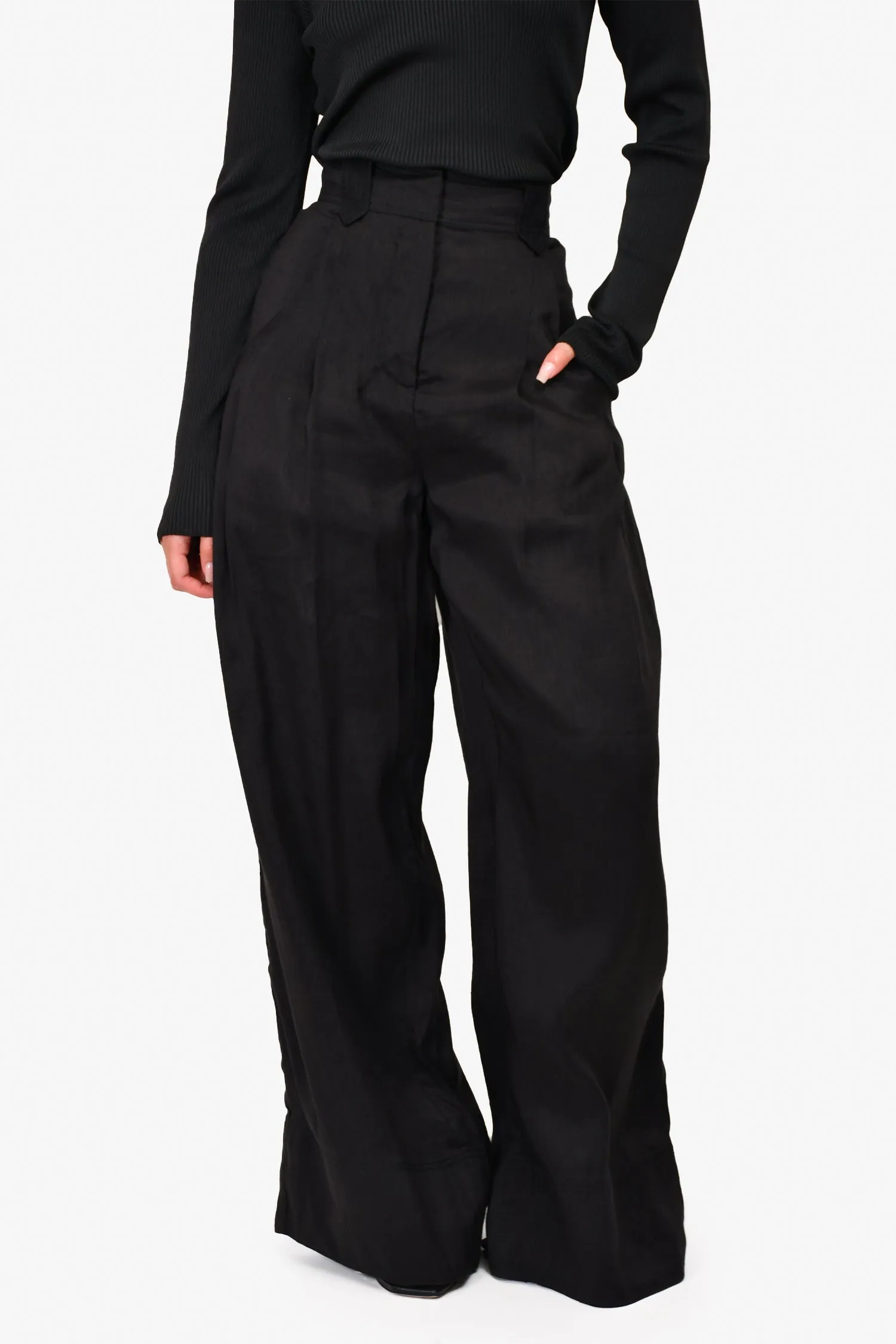 Aje Black High Waisted Wide Leg Pants Size 4