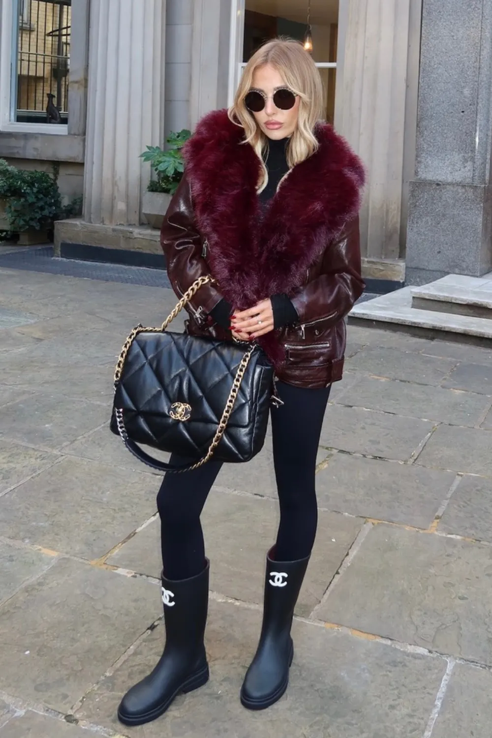 Alexis burgundy faux fur and PU leather jacket