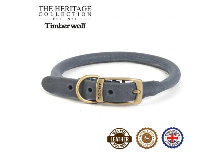 Ancol - Timberwolf Round Leather Collar - Blue - 35cm-43cm (Size 4)