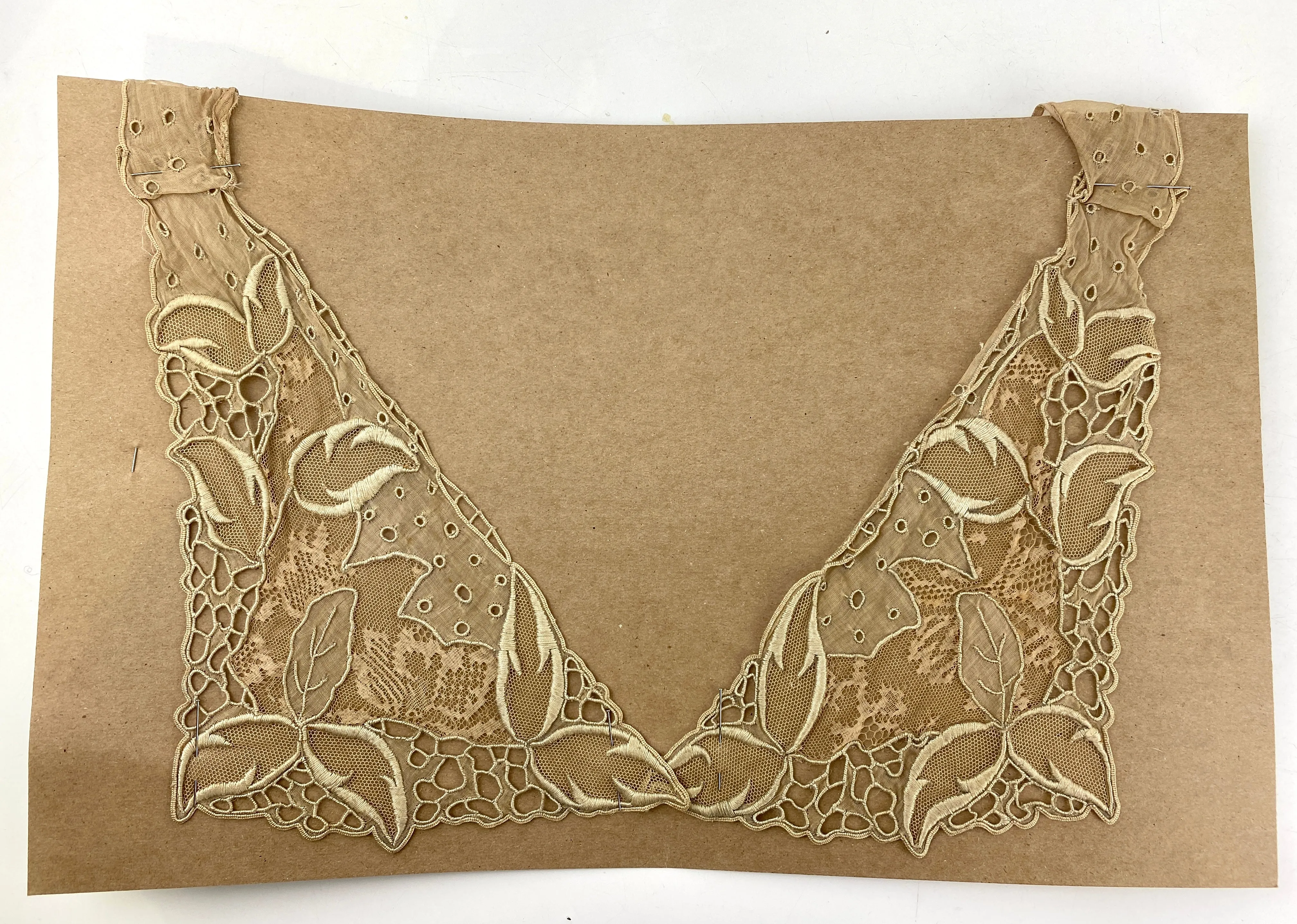 Antique Edwardian Beige Embroidered Tulle Lace Collar