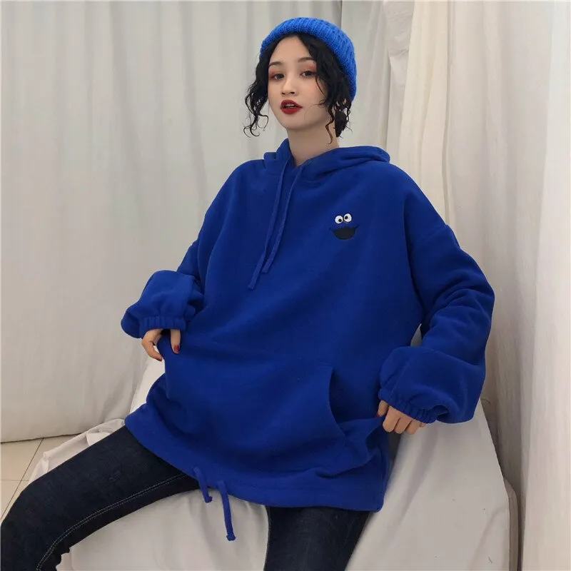 Autumn Cartoon Loose Women's Hoodies Oversize Sweatshirt Pockets Embroidered Sweatshirts Women  Winter Clothing