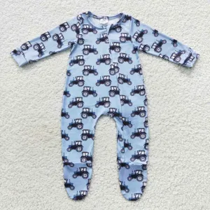 baby blue truck print zipper onesie LR0537