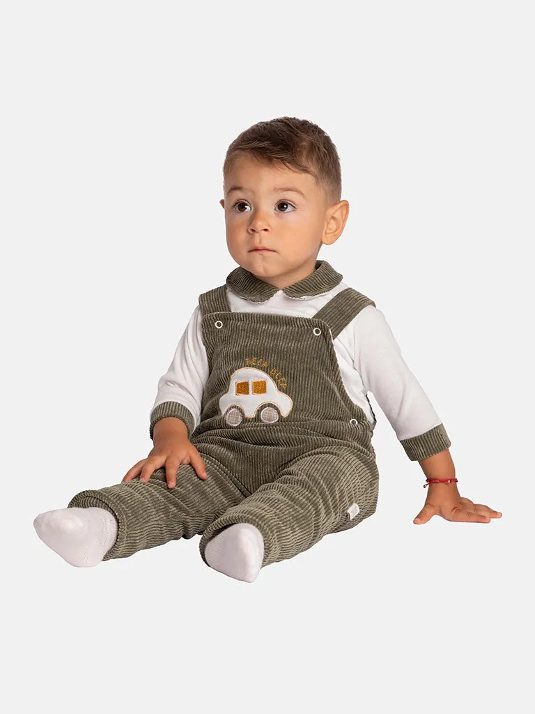 Baby Boy 3 piece Corduroy Dungaree - Olive Green