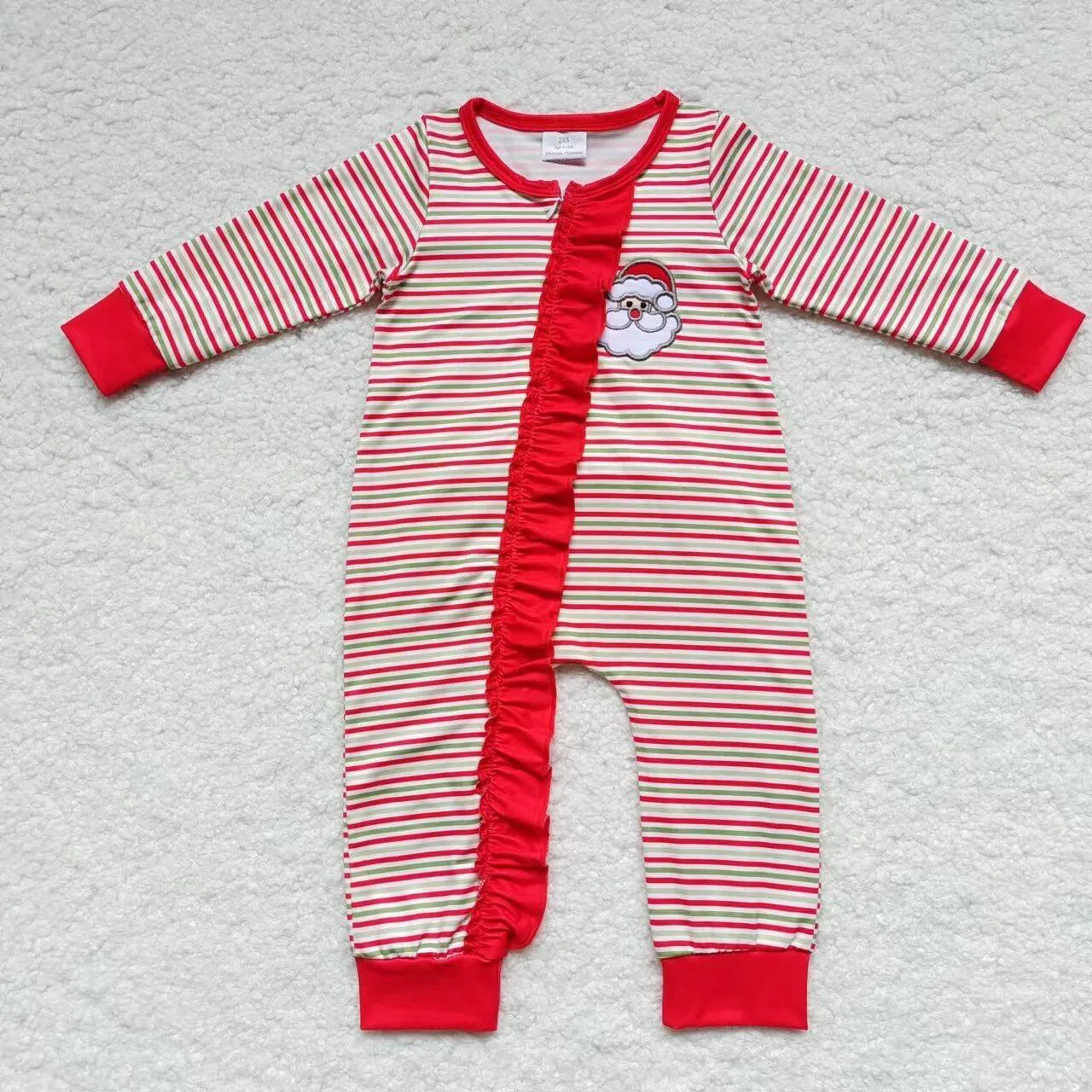 baby girl Christmas santa claus red striped zipper onesie LR0441