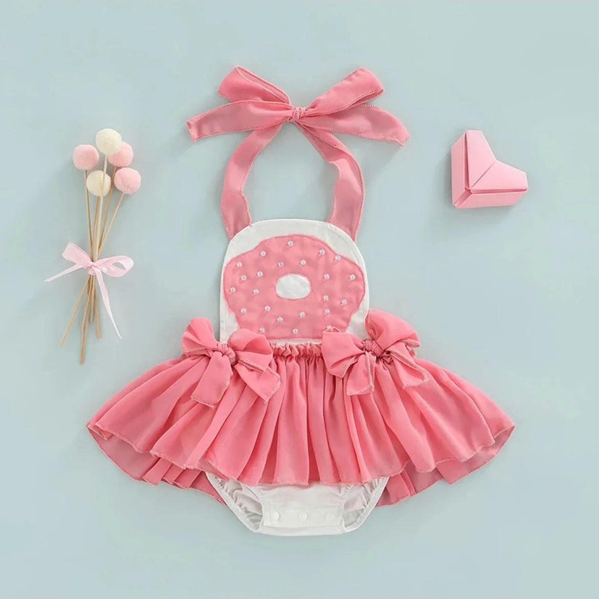 Baby Girls Pink Doughnut Peek-a-Boo Birthday Romper