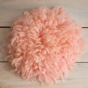 Babymoon (60CM) Round Wool Flokati Fur Blanket Photoshoot Props - Peach