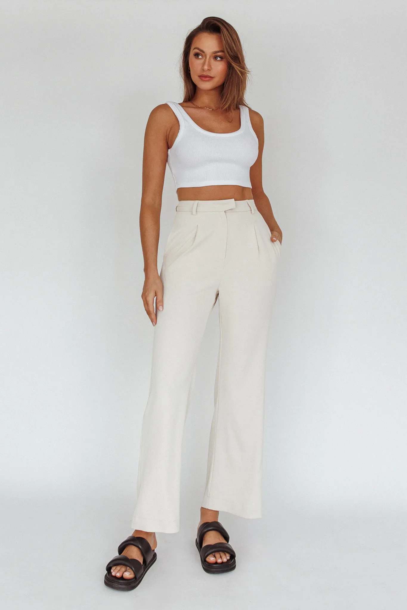 Back To Basics High Waist Pants Stone