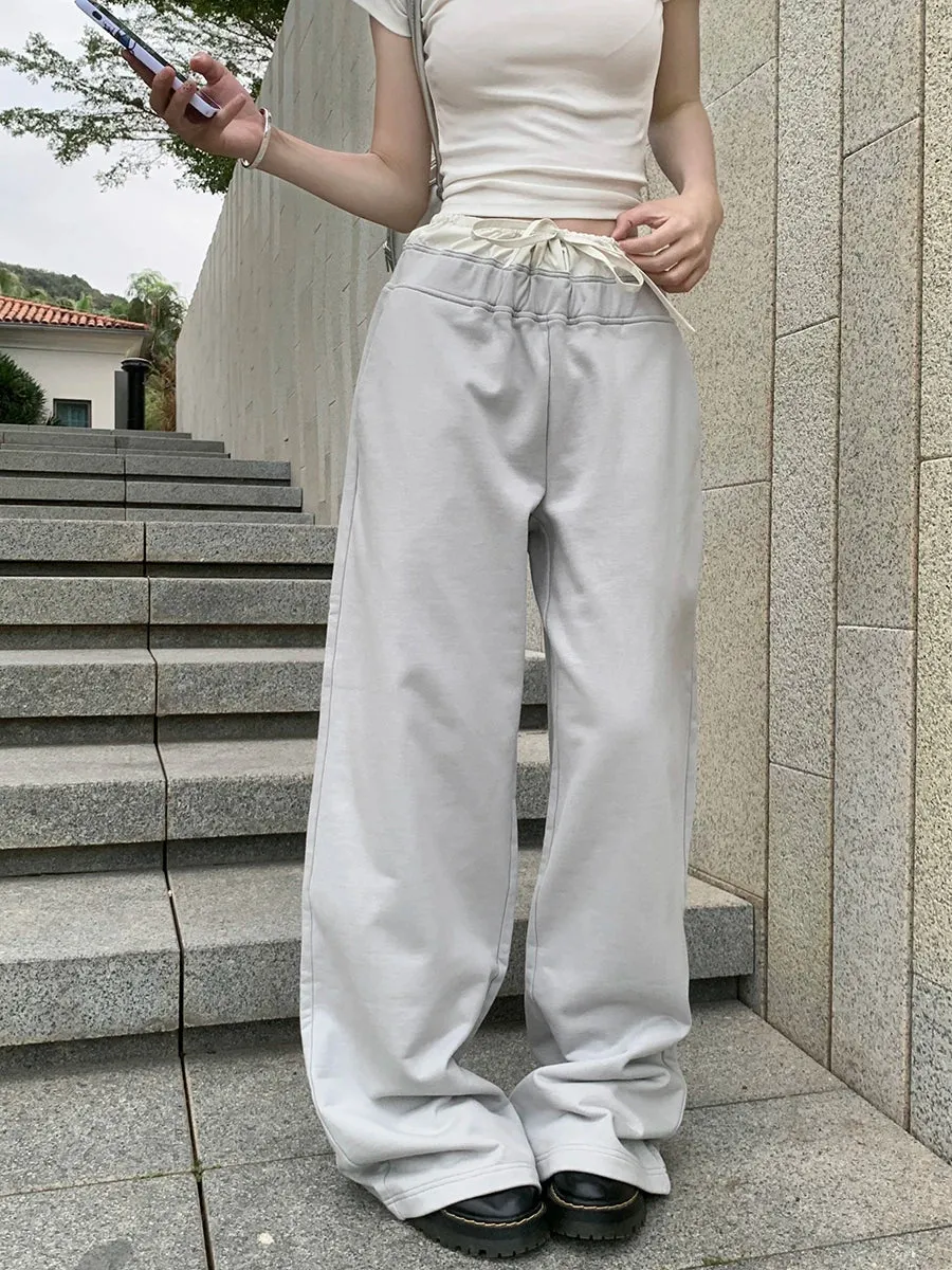 Baggy Elastic Contrast Joggers Oversize Sports Leg Casual Waist Wide Streetwear Pants