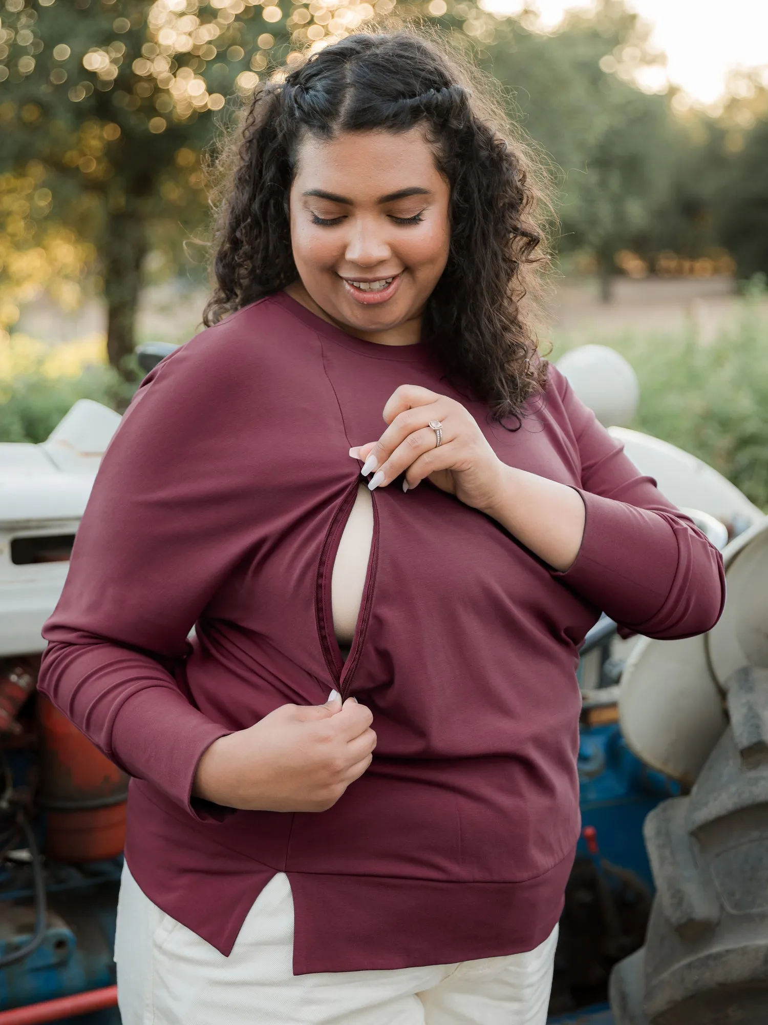 Bamboo Maternity & Nursing Crew Neck Sweatshirt | Fig