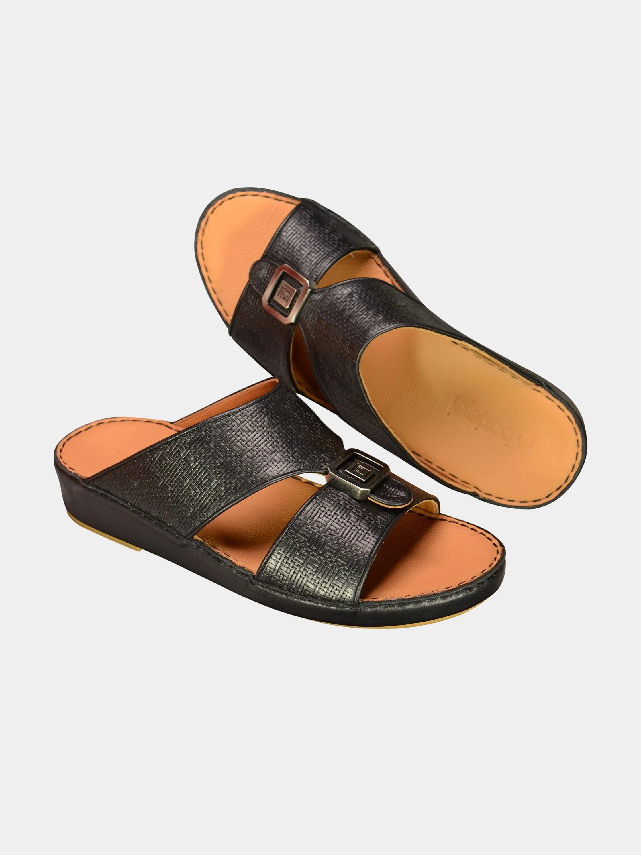 Barjeel Uno 000002 Textured Metal Detailed Arabic Sandals