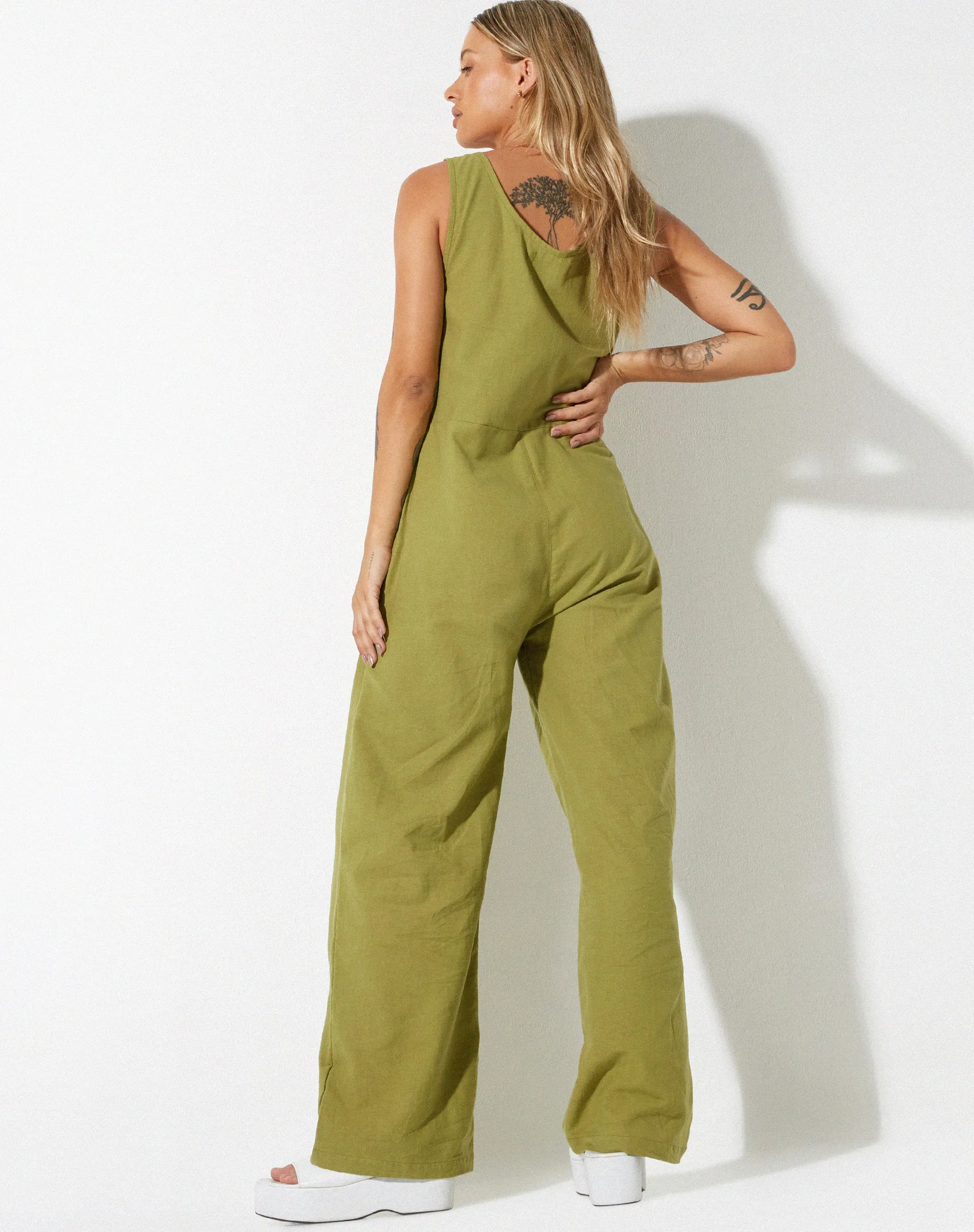 Beatrix Jumpsuit in Linen Rami Green