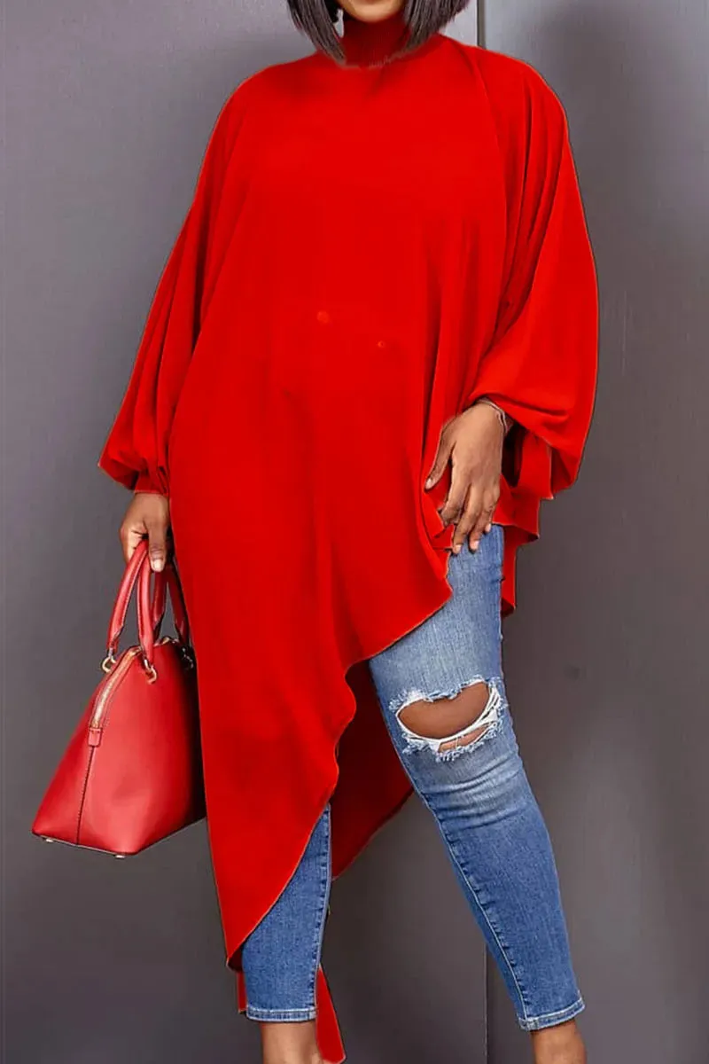 Beautiful Red Oversized Asymmetrical Tunic Top