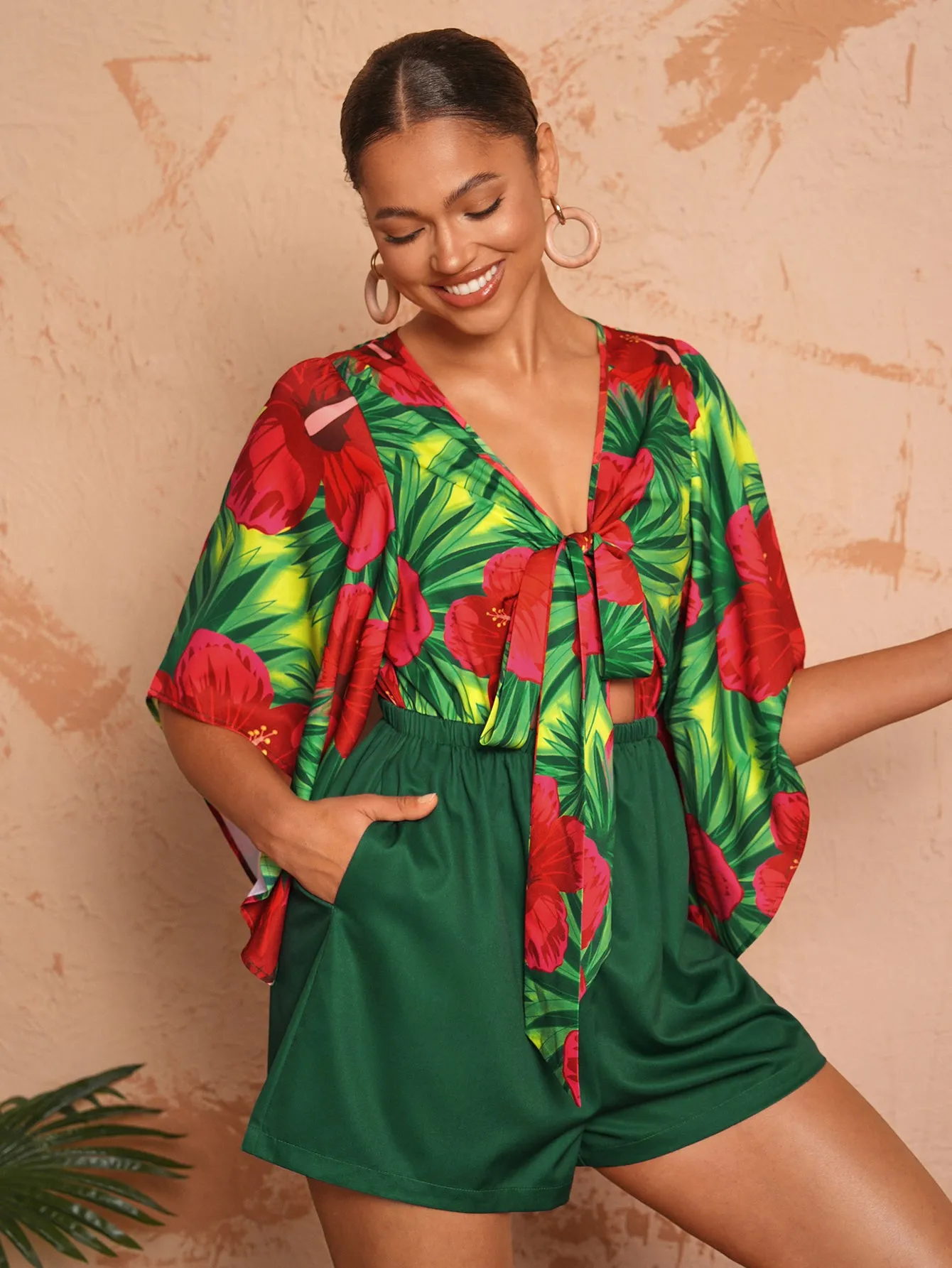 BELANGE HANDMADE X SHEIN - Women Vacation Style Twisted Elastic Waist Loose Romper- Available on SHEIN.COM Only