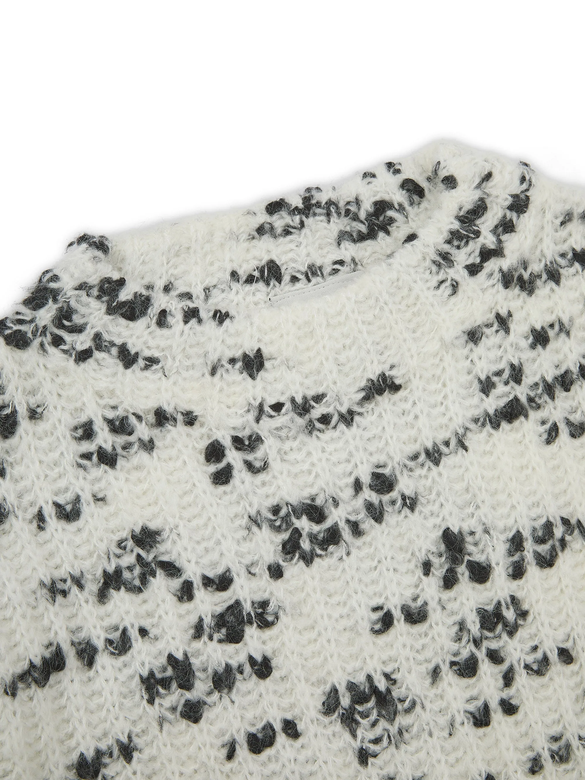 'BISOUS' SALT AND PEPPER BALLOON SLEEVE WOOL BLEND JUMPER WHITE