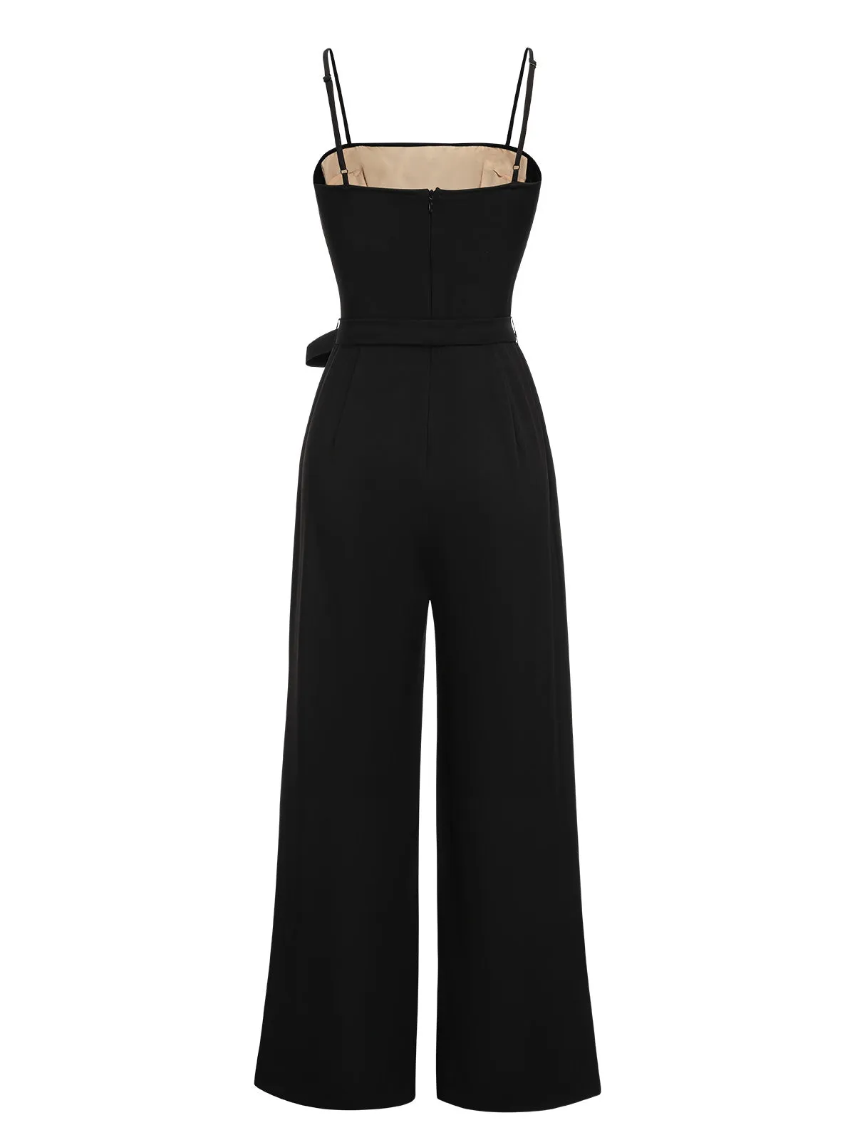 Black 1930s Polka Dots Mesh Spaghetti Straps Jumpsuit