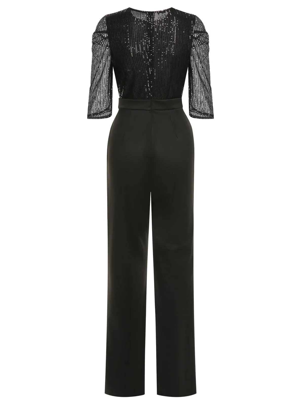 Black 1930s Sequined Patchwork Solid Jumpsuit