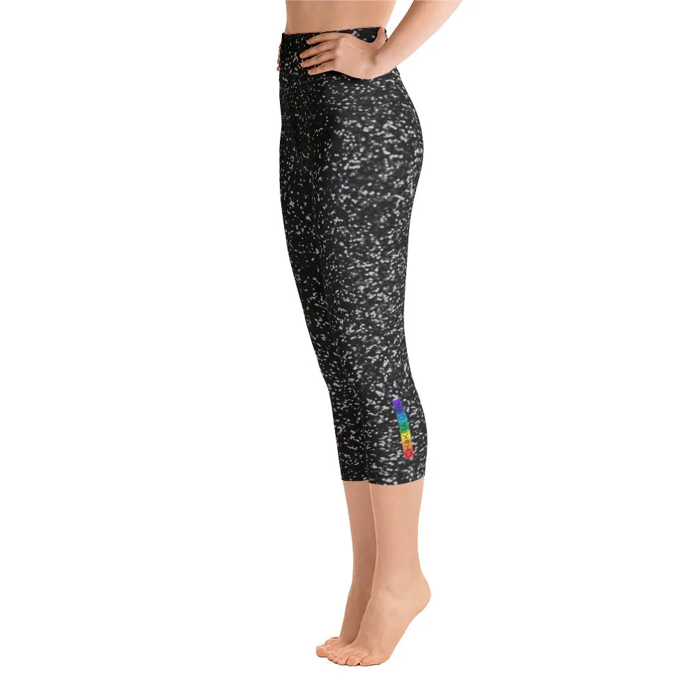 Black Glitter High Waist Yoga Capri Leggings