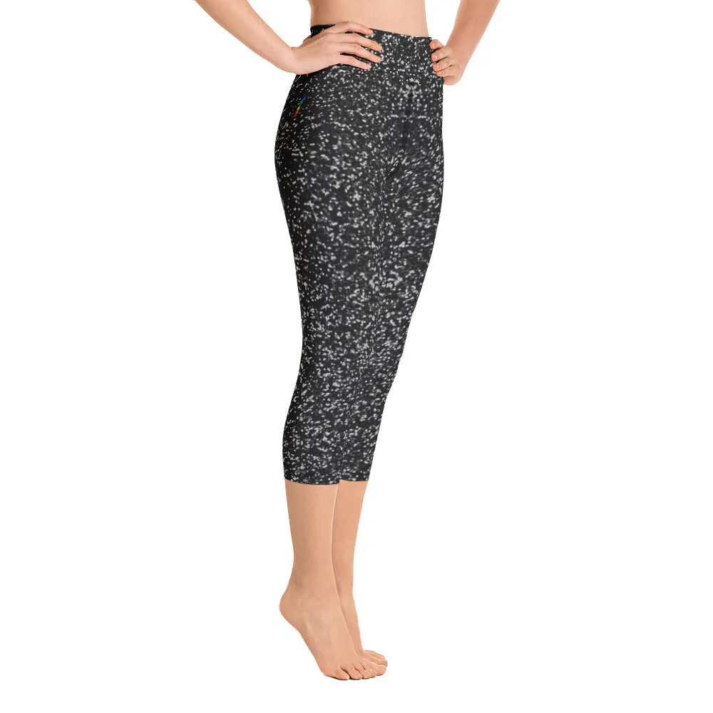 Black Glitter High Waist Yoga Capri Leggings