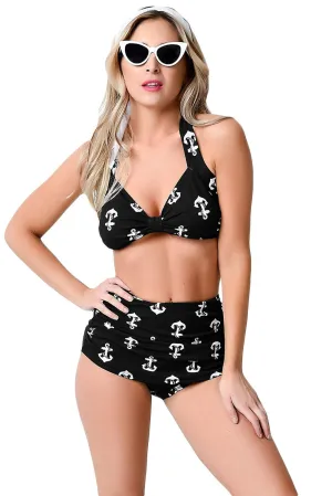 Black Halter High Waisted Bikini Set