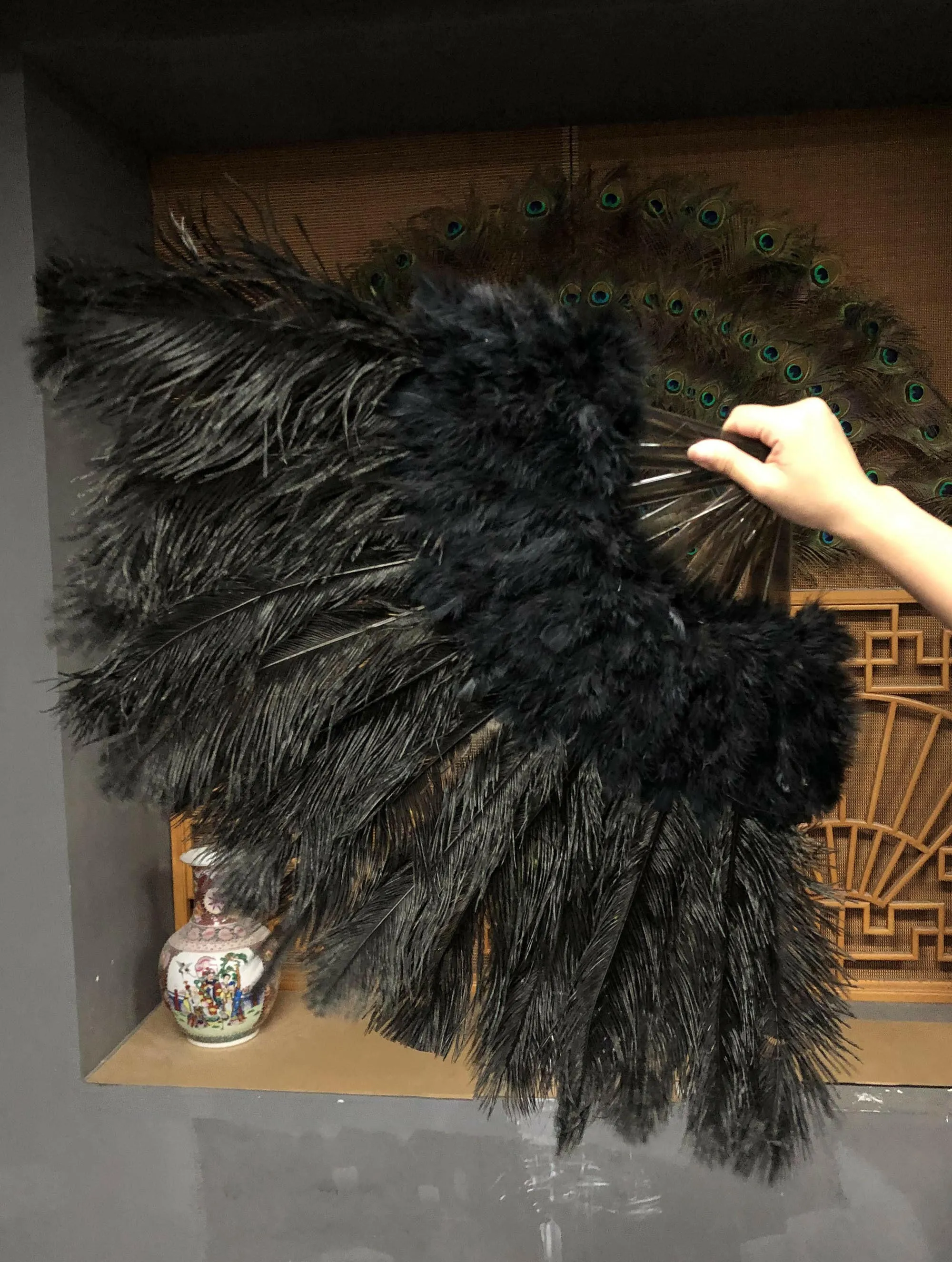 Black Marabou Ostrich Feather fan 21"x 38"