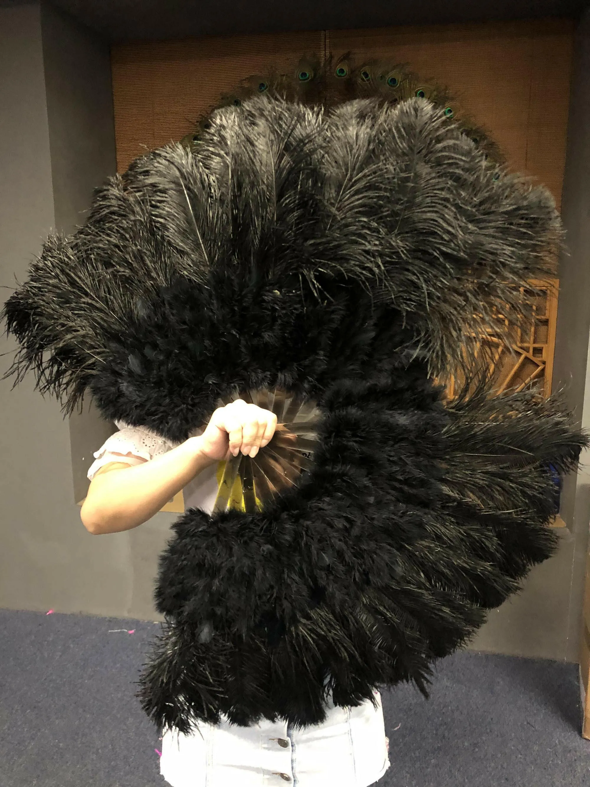 Black Marabou Ostrich Feather fan 21"x 38"