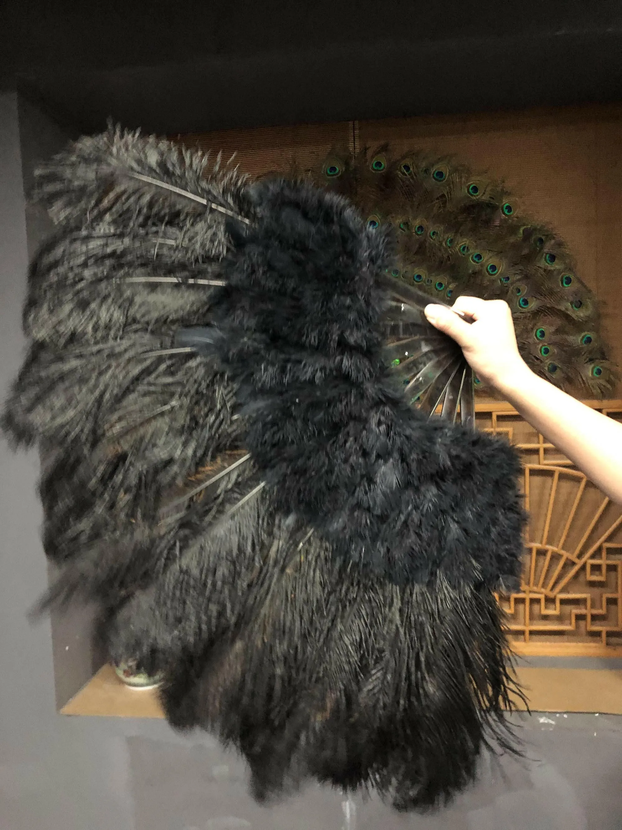 Black Marabou Ostrich Feather fan 21"x 38"