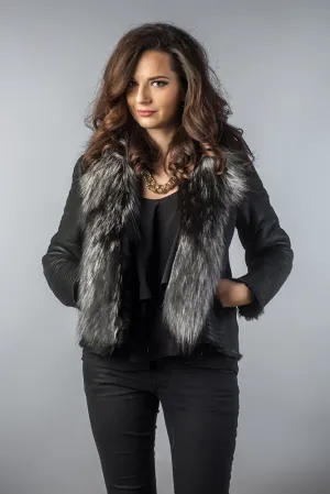 Black Merino Shearling Jacket with Arctic Fox Fur Collar