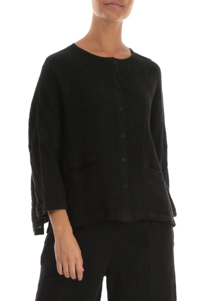 Black Mélange Linen Jacket Blouse