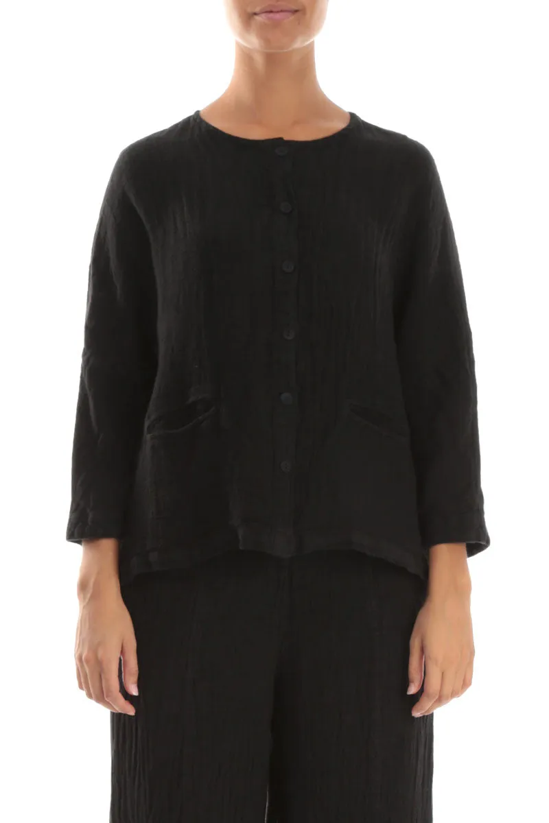 Black Mélange Linen Jacket Blouse