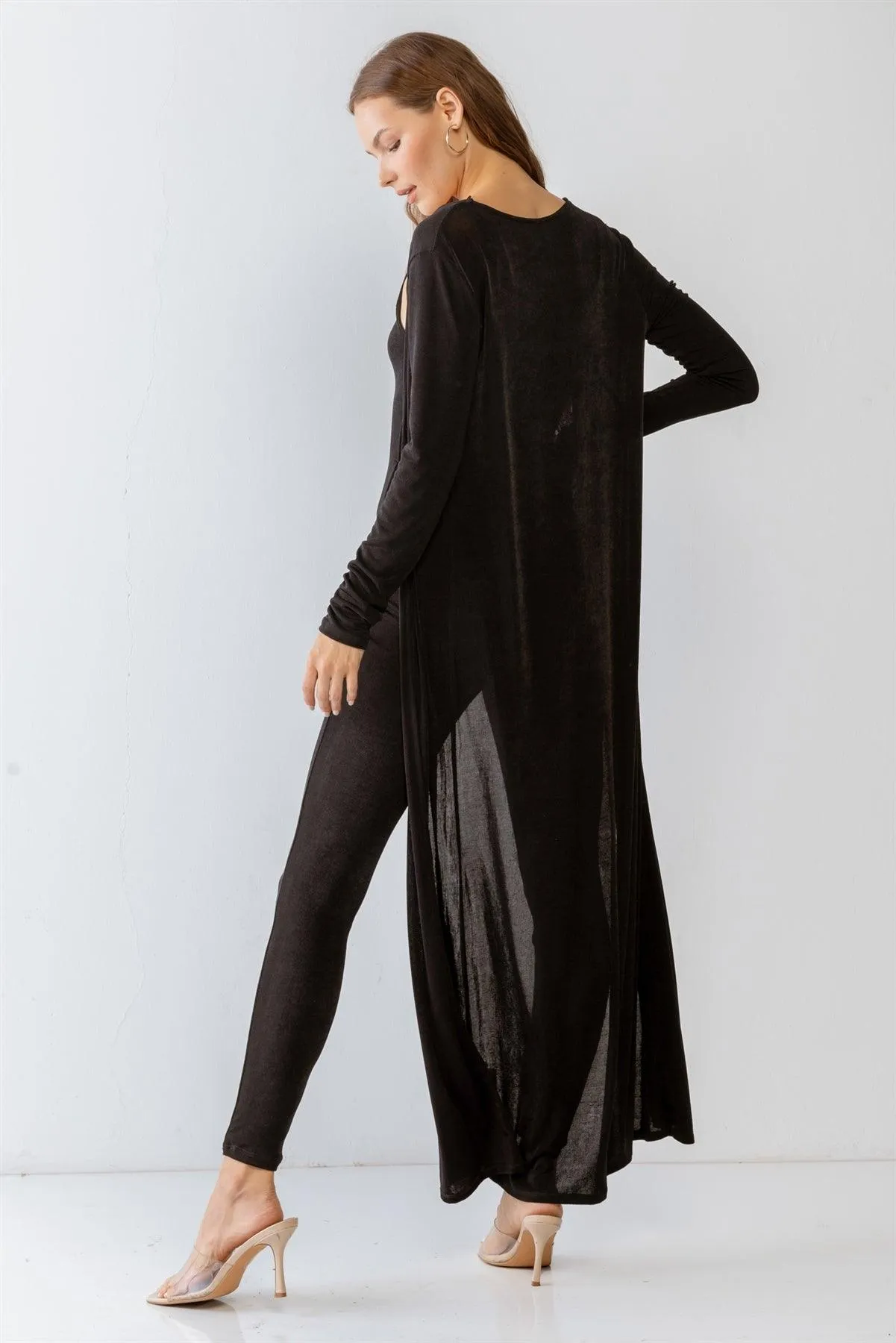 Black Slim Fit Jumpsuit & Long Sleeve Cardigan Set