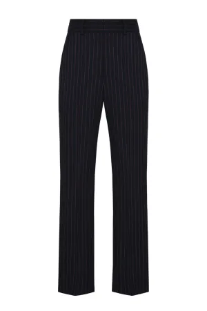 BLACK STRAIGHT LEG PINSTRIPE PANTS