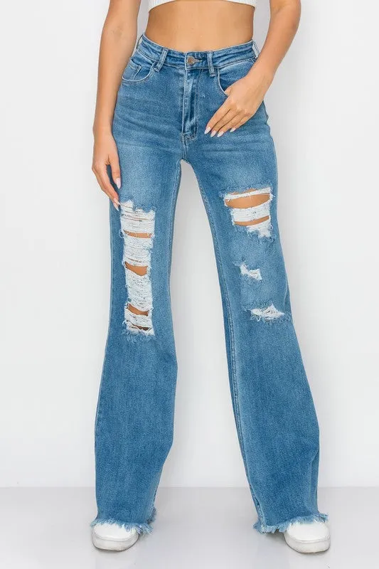 Blue High Waisted Wide Leg Jeans