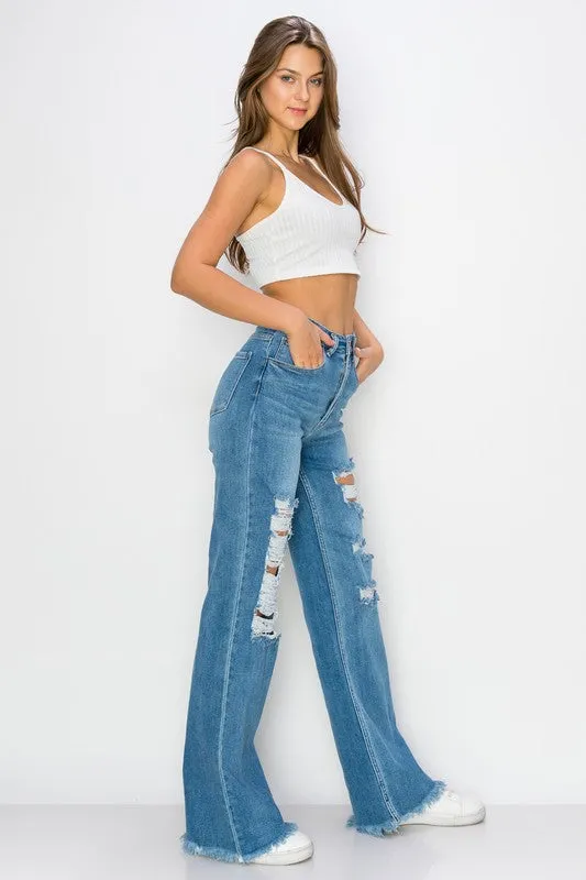 Blue High Waisted Wide Leg Jeans