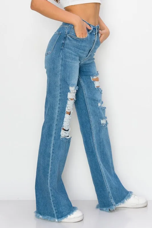 Blue High Waisted Wide Leg Jeans